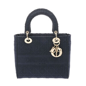 CHRISTIAN DIOR LADY LITE Blue Handbag Cannage Embroidery
